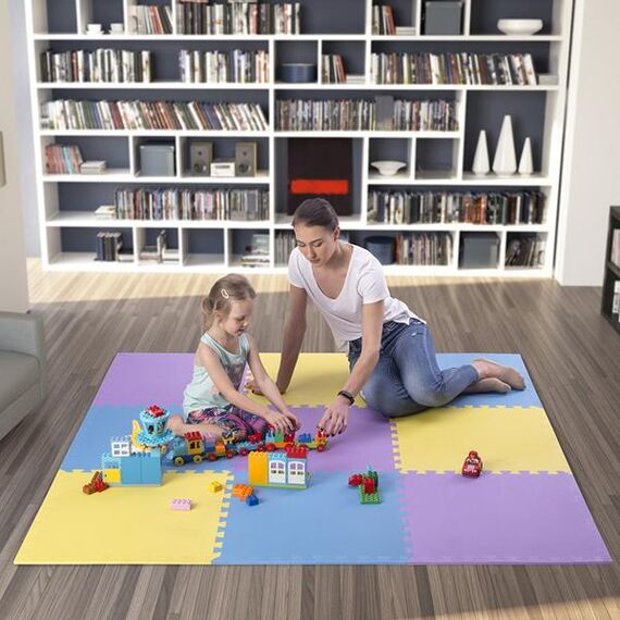 Mata puzzle pod sprzęt do ćwiczeń 9 elementów 180x180cm MP10 niebieska/fioletowa/żółta, Kolor: zółty/niebieski/fioletowy, 6 zdjęcie