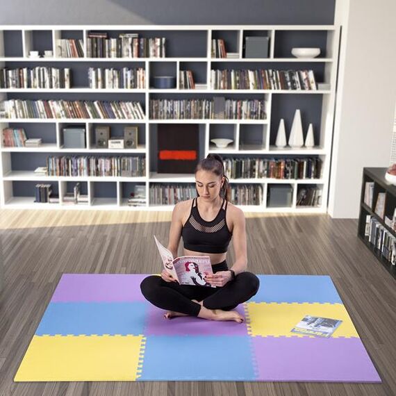 Mata puzzle pod sprzęt do ćwiczeń 9 elementów 180x180cm MP10 niebieska/fioletowa/żółta, Kolor: zółty/niebieski/fioletowy, 7 zdjęcie