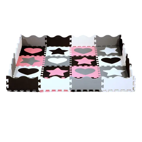 MD03 MATA DZIECIĘCA PUZZLE KOJEC PINK HEARTS 36 ELEMENTÓW 140x140CM NILS FUN, Kolor: różowy/szary/czarny, 2 zdjęcie