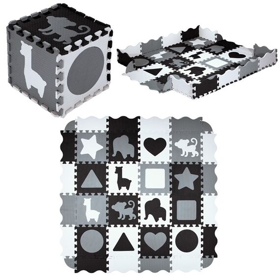 MD03 MATA DZIECIĘCA PUZZLE KOJEC GRAY 36 ELEMENTÓW 140x140CM NILS FUN, Kolor: szary/biały/czarny