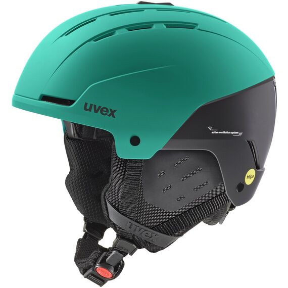 UVEX kask narciarski z technologia hardshell z Mipsem Stance niebieski, Kolor: zielony, Rozmiar: 54-58