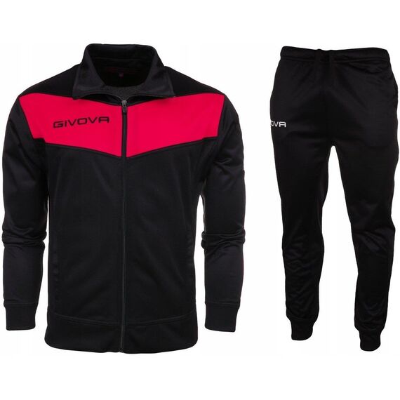 GIVOVA dres sportowy męski komplet bluza i spodnie Triacetato czarny/czerwony, Kolor: czarno-czerwony, Rozmiar: S