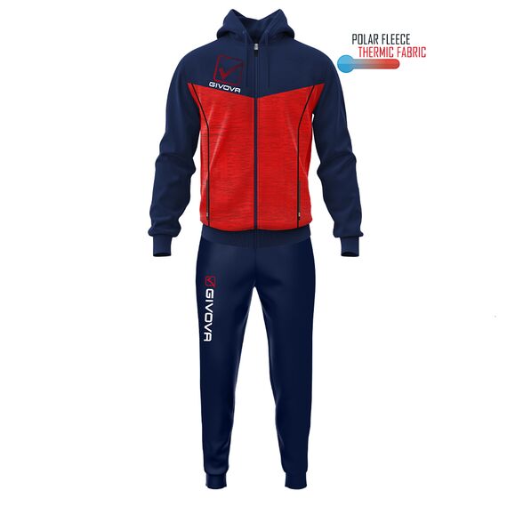 GIVOVA komplet dresowy męski treningowy z polarem Cappuccio czerwony/niebieski, Kolor: niebieski, Rozmiar: 2XL