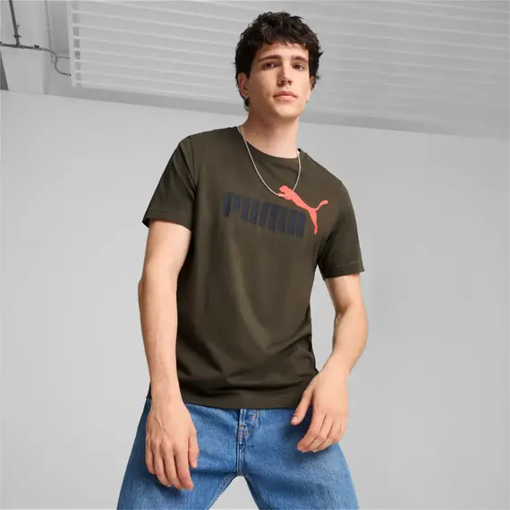 PUMA koszulka męska t-shirt bawełniany ESS+ 2 Col Logo Tee khaki, Kolor: khaki, Waga: 0.2, Rozmiar: M, 4 zdjęcie