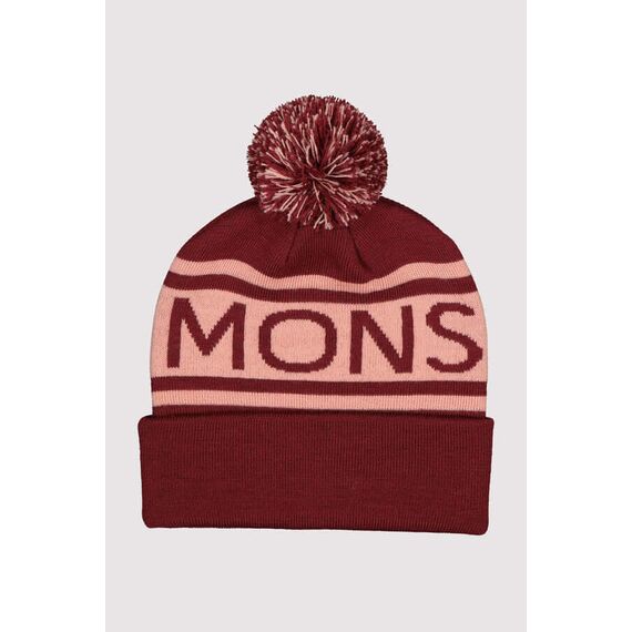 Mons Royale Czapka Unisex PomPom Logo Wine / Dusty Pink