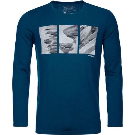 Ortovox Koszulka męska 185 Merino Shape PIC Long Sleeve petrol blue, Kolor: niebieski, Waga: 0.5, Rozmiar: S