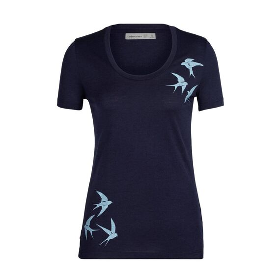 Icebreaker Koszulka damska merino Tech Lite II SS Scoop Swarming Shapes - Midnight Navy r. XS