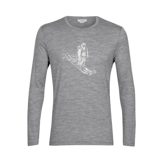 Icebreaker Koszulka męska merino M Tech Lite II LS Tee Skiing Yeti Gritstone Heather, Kolor: szary, Waga: 0.5, Rozmiar: S