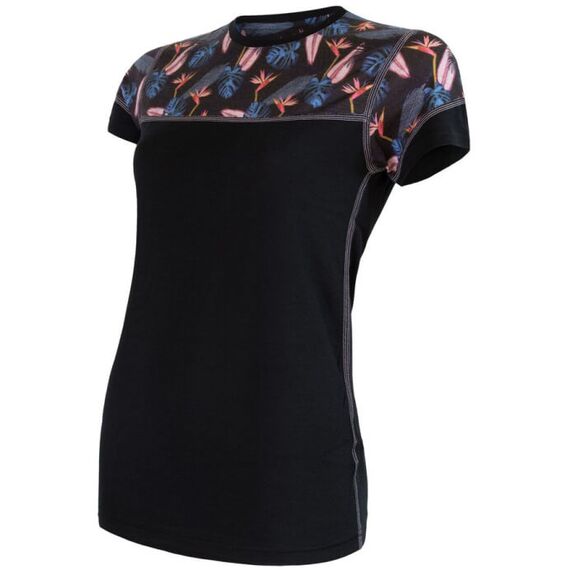 Sensor Koszulka damska Merino Impress Tee black - floral, Waga: 0.5, Rozmiar: M