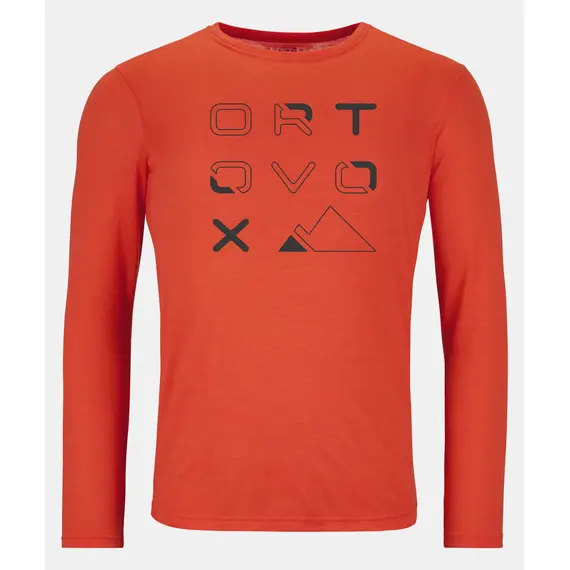 Ortovox Koszulka męska 185 Merino Brand Outline pomarańczowa, Kolor: pomarańczowy, Waga: 0.8, Rozmiar: S