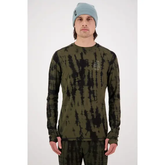 Mons Royale Koszulka męska merino Cascade LS MBM Graffiti - Olive Tie Dye, Kolor: zielony, Waga: 1, Rozmiar: S