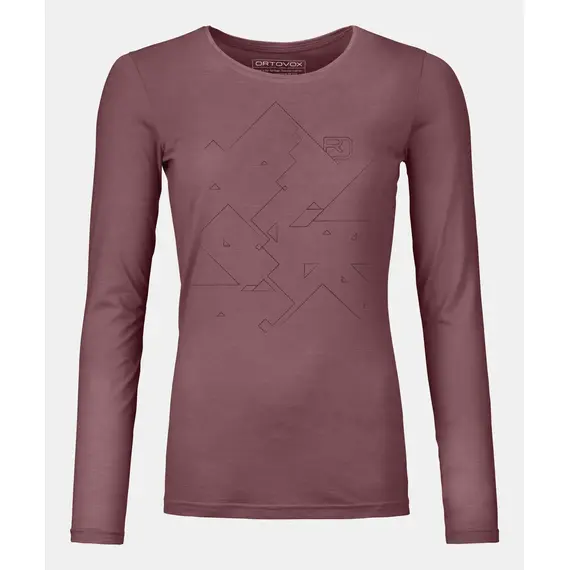 Ortovox Koszulka damska 185 Merino Tangram LS różowa, Kolor: różowy, Waga: 0.8, Rozmiar: XL