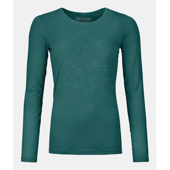 Ortovox Koszulka damska 185 Merino Tangram LS zielona, Kolor: zielony, Waga: 0.8, Rozmiar: XS