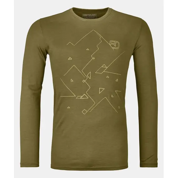 Ortovox Koszulka męska 185 Merino Tangram LS zielona, Kolor: zielony, Waga: 0.8, Rozmiar: S