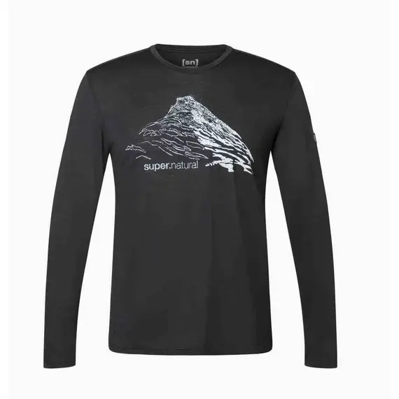 Super.Natural koszulka męska z długim rękawem merino Mountain Rise czarna, Waga: 0.5, Rozmiar: S