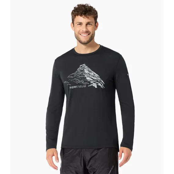 Super.Natural koszulka męska z długim rękawem merino Mountain Rise czarna, Waga: 0.5, Rozmiar: M, 2 zdjęcie