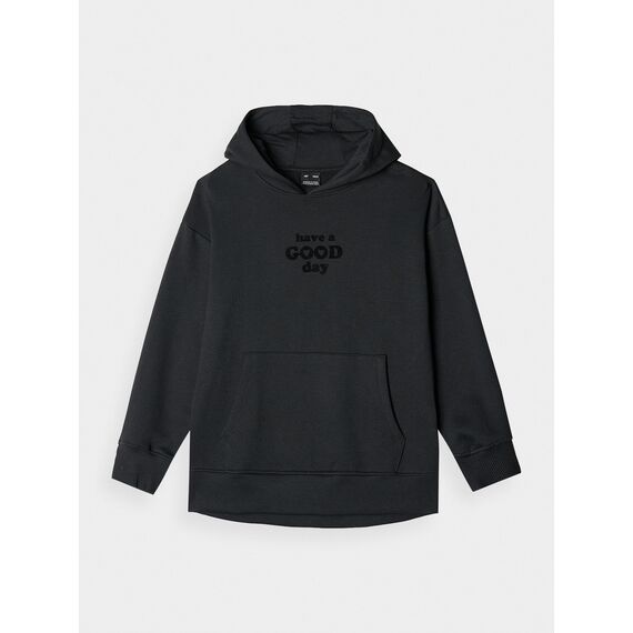 4F bluza bawełniana dla dziewczynki z kapturem 4FJWAW24TSWSF1218 czarna, Kolor: czarny, Rozmiar: 146