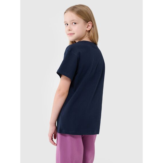 4F t-shirt dziecięcy koszulka dla dziewczynki oversize 4FJWMM00TTSHF2333 granatowy, Kolor: granatowy, Rozmiar: 140, 4 zdjęcie
