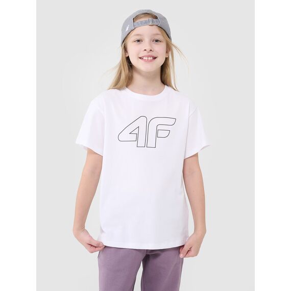4F t-shirt dziecięcy koszulka dla dziewczynki oversize 4FJWMM00TTSHF2333 biały, Kolor: biały, Rozmiar: 152