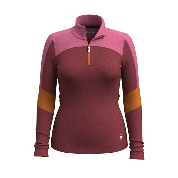 Smartwool koszulka damska Classic Thermal Merino Base Layer Colorblock 1/4 Zip currant/garden pink, Rozmiar: XS