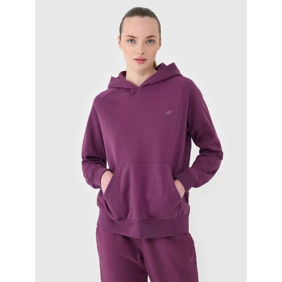 4F bluza dresowa damska z kapturem bawełniana 4FWSS25TSWSF1542 fioletowa, Kolor: fioletowy, Rozmiar: XS, 4 zdjęcie