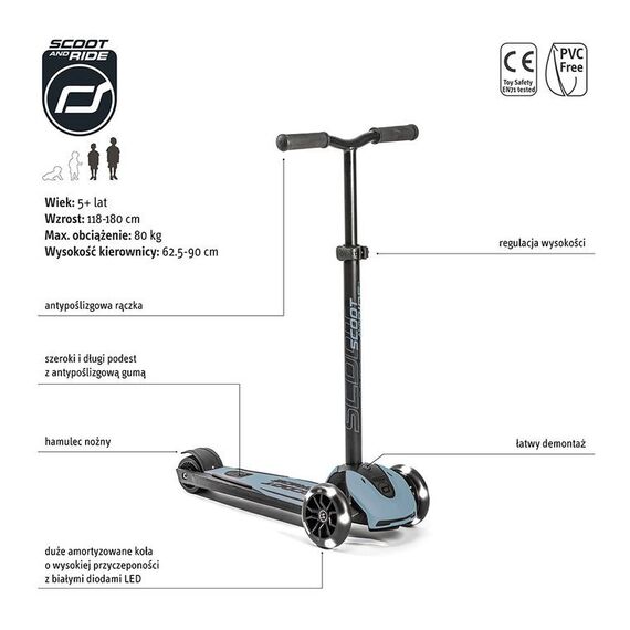 SCOOTANDRIDE Highwaykick 5 LED Hulajnoga ze świecącymi kółkami SCOOTANDRIDE Highwaykick 5 LED Hulajnoga ze świecącymi kółkami