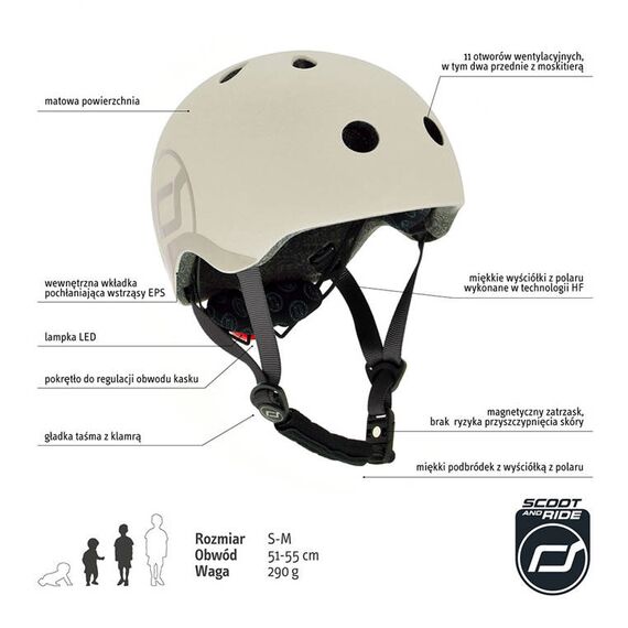 SCOOTANDRIDE Kask S-M dla dzieci 3+ szary