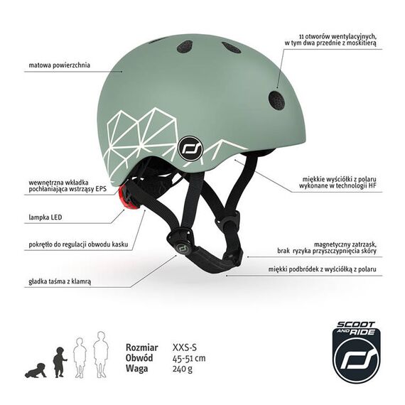 SCOOTANDRIDE Kask XXS-S dla dzieci 1-5 lat zielony