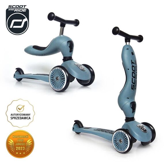SCOOTANDRIDE hulajnoga Highwaykick 1 + kask regulowany jeździk dla dziecka zestaw 2w1, Kolor: granatowy, 7 zdjęcie
