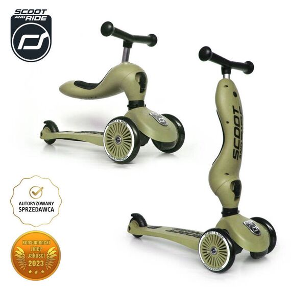 SCOOTANDRIDE hulajnoga Highwaykick 1 + kask regulowany jeździk dla dziecka zestaw 2w1, Kolor: khaki, 9 zdjęcie