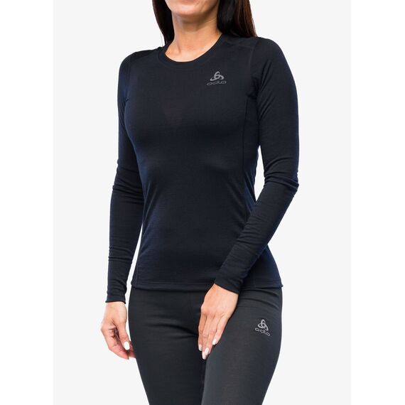 ODLO Koszulka damska BL TOP crew neck l/s MERINO 200 czarna, Kolor: czarny, Rozmiar: XS