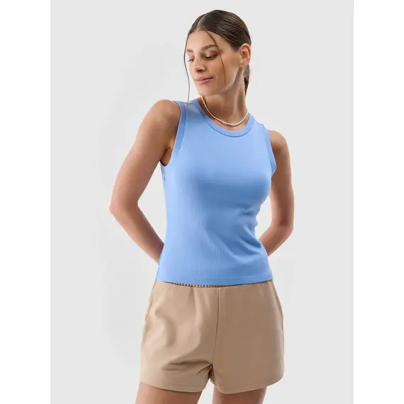 4F top prążkowany bawełniany damski na ramiączkach 4FWMM00TSLEF132 niebieski, Kolor: niebieski, Rozmiar: L