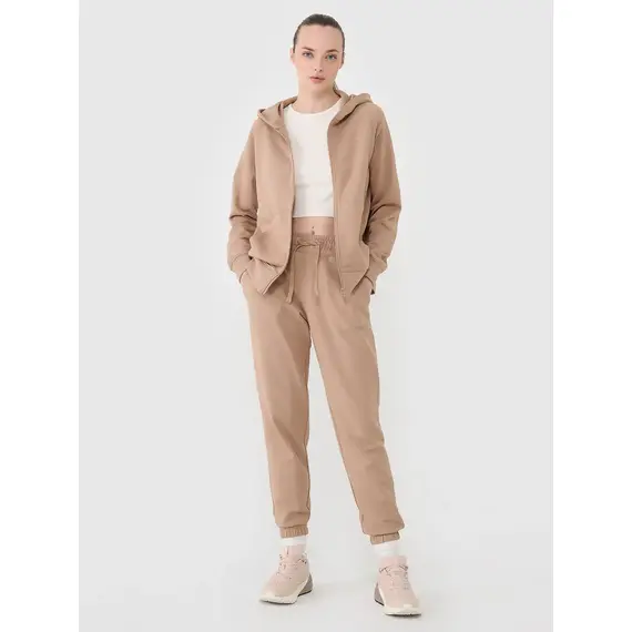 4F bluza dresowa damska z kapturem bawełniana 4FWSS25TSWSF1620 beżowa, Kolor: beżowy, Rozmiar: S, 3 zdjęcie