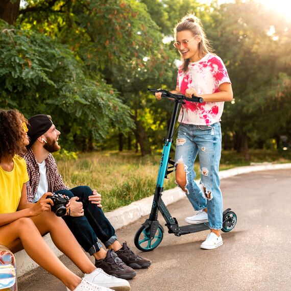 NILS EXTREME hulajnoga miejska z hamulcem ręcznym HM124T turkusowa, Kolor: niebieski, Waga: 6 kg, 3 zdjęcie