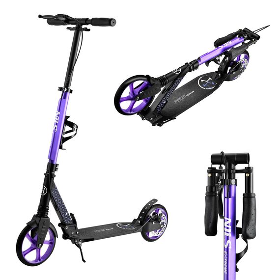 NILS EXTREME hulajnoga miejska z hamulcem ręcznym HM124T fioletowa, Kolor: fioletowy, Waga: 6 kg