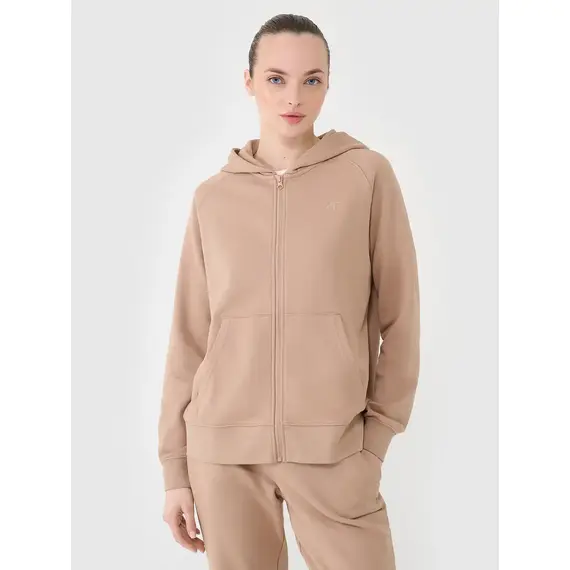 4F bluza dresowa damska z kapturem bawełniana 4FWSS25TSWSF1620 beżowa, Kolor: beżowy, Rozmiar: S, 2 zdjęcie