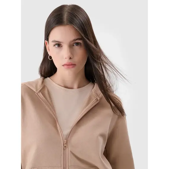 4F bluza dresowa damska z kapturem bawełniana 4FWSS25TSWSF1620 beżowa, Kolor: beżowy, Rozmiar: S, 6 zdjęcie