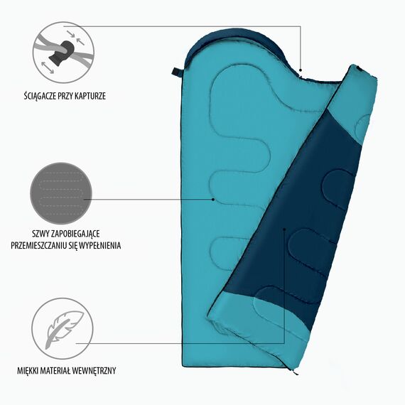 NILS CAMP śpiwór turystyczny typu kołdra z kapturem 215x75cm NC2008 turkusowy, Kolor: szary, Waga: 0,8, Rozmiar: M, 11 zdjęcie
