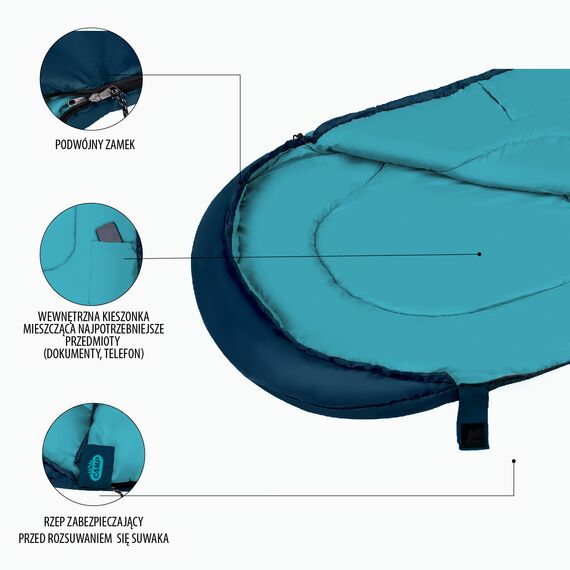 NILS CAMP śpiwór turystyczny typu kołdra z kapturem 215x75cm NC2008 turkusowy, Kolor: szary, Waga: 0,8, Rozmiar: M, 10 zdjęcie