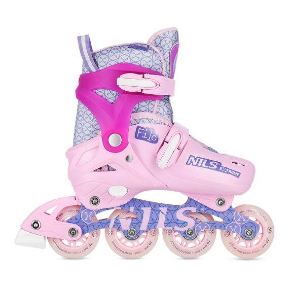 NILS EXTREME rolki z regulacją rozmiaru dla dzieci kauczukowe NA13102, Kolor: różowy, Rozmiar: 26-29, 4 zdjęcie