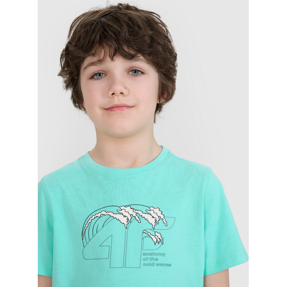 4F t-shirt bawełniana koszulka chłopięca 4FJWSS25TTSHM1917 miętowa, Kolor: niebieski, Rozmiar: 158, 3 zdjęcie