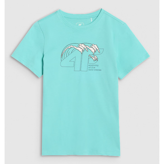 4F t-shirt bawełniana koszulka chłopięca 4FJWSS25TTSHM1917 miętowa, Kolor: niebieski, Rozmiar: 140, 2 zdjęcie