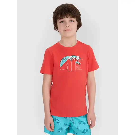 4F t-shirt bawełniana koszulka chłopięca 4FJWSS25TTSHM1917 Czerwona, Kolor: czerwony, Rozmiar: 128