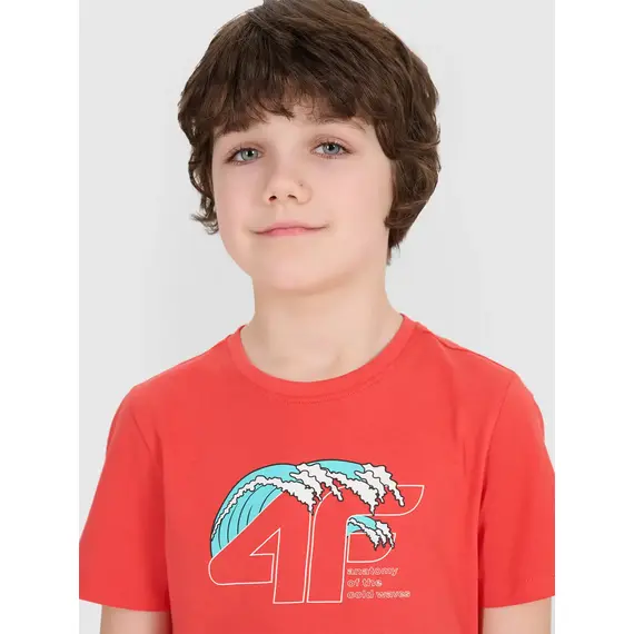 4F t-shirt bawełniana koszulka chłopięca 4FJWSS25TTSHM1917 Czerwona, Kolor: czerwony, Rozmiar: 134, 4 zdjęcie