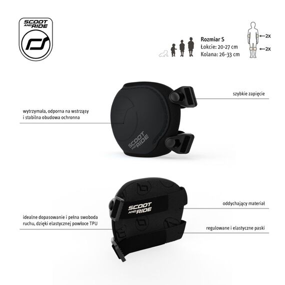 SCOOTANDRIDE Zestaw ochraniaczy dla dzieci czarne, Kolor: czarny, Rozmiar: S, 6 zdjęcie