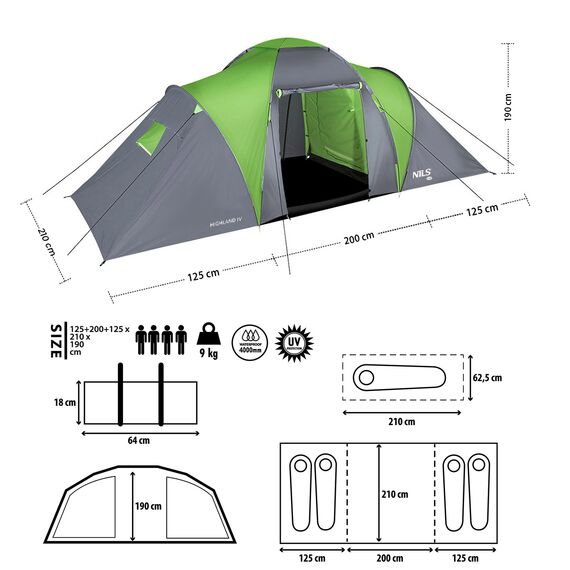 NILS CAMP namiot turystyczny 4 osobowy NC6431 HIGHLAND, Kolor: zielony, 3 zdjęcie