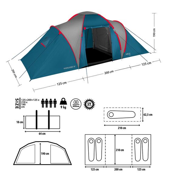 NILS CAMP namiot turystyczny 4 osobowy NC6431 HIGHLAND, Kolor: granatowy, 13 zdjęcie
