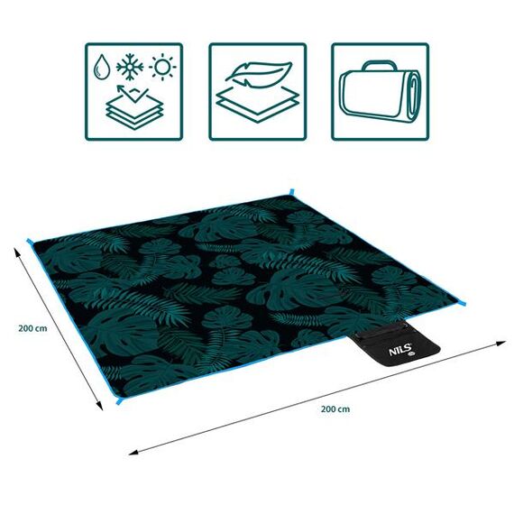 NILS CAMP koc turystyczny z warstwą aluminiową 200x200cm NC2222 zielony, Kolor: czarny, 2 zdjęcie NILS CAMP koc turystyczny z warstwą aluminiową 200x200cm NC2222 zielony, Kolor: czarny, 2 zdjęcie