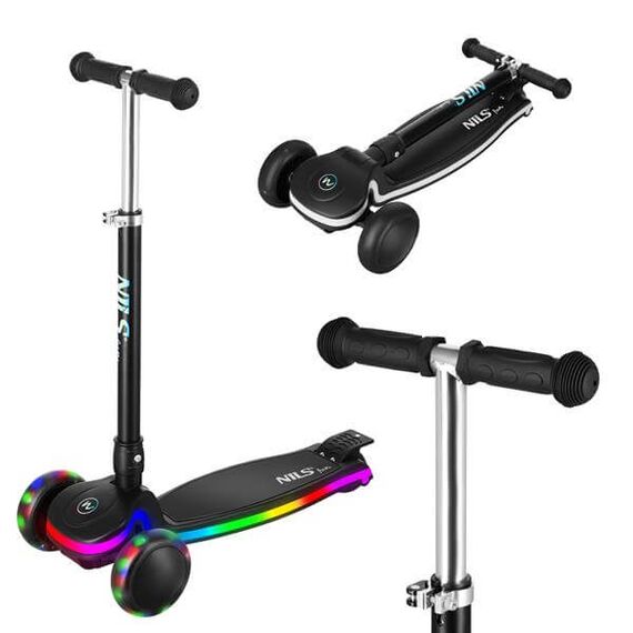 NILS EXTREME hulajnoga trójkołowa świecąca LED HLB1306 czarna, 2 zdjęcie