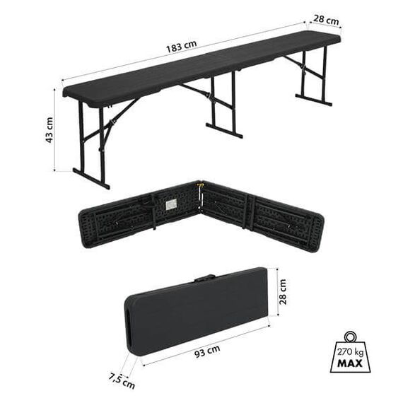 NC3404 SKŁADANA ŁAWKA OGRODOWA 183 CM ANTRACYT NILS CAMP, 2 zdjęcie